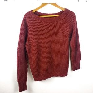 MINKPINK | Burgundy Off Shoulder Scoop Sweater M